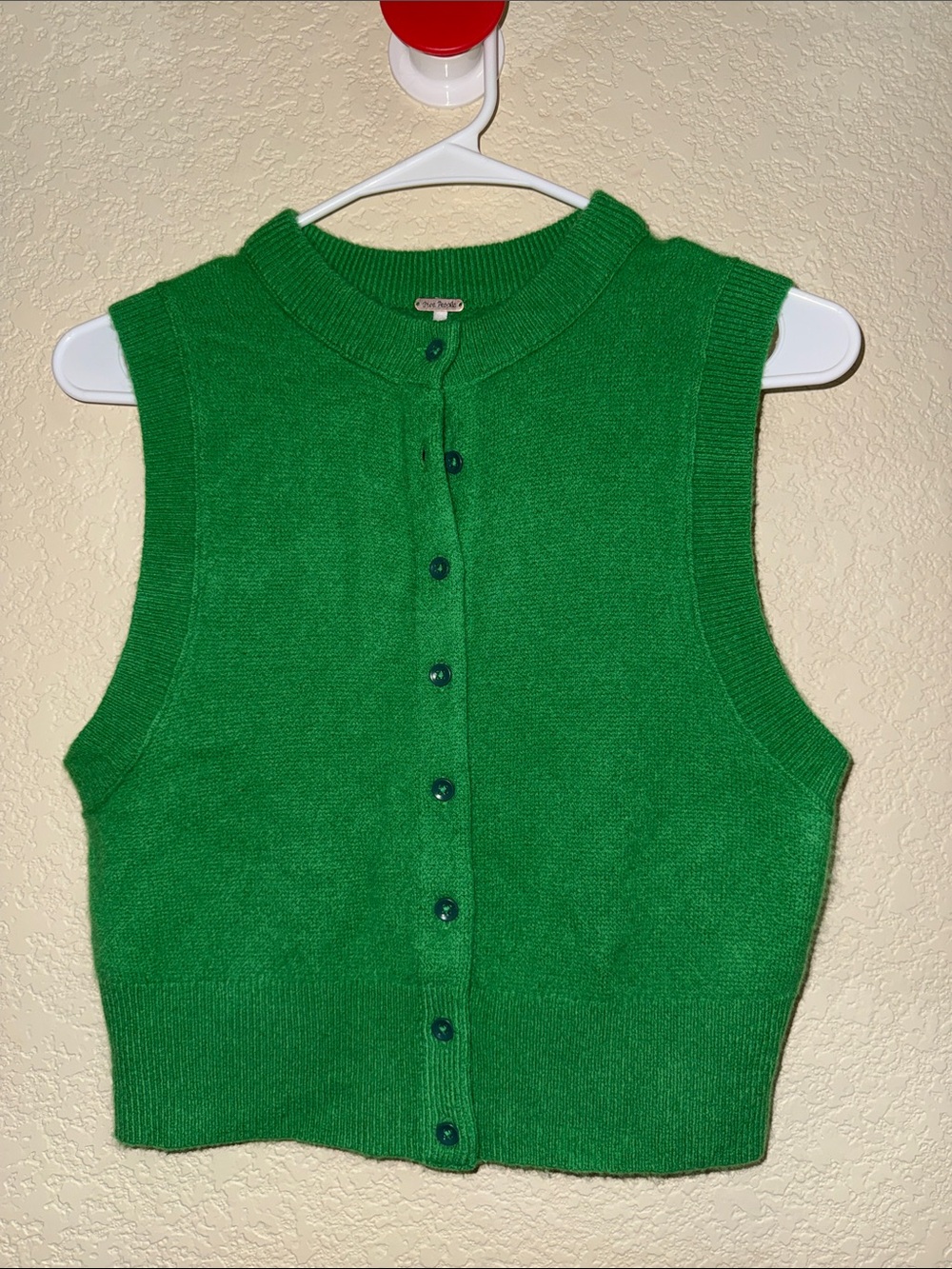 Free People Bright Green Sleeveless Button-Front Knit Vest 100% Cashmere